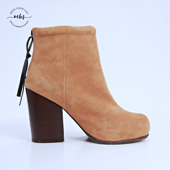 Jeffrey Campbell Rumble Suede Block Heeled Booties Tan Women 8 - Picture 9 of 16